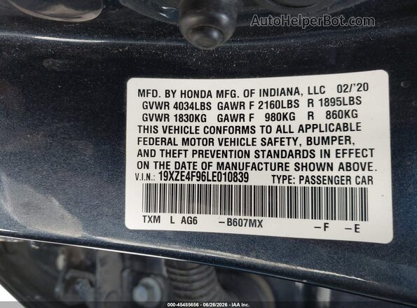 19XZE4F96LE010839 2020 HONDA INSIGHT Gray Engine compartment view