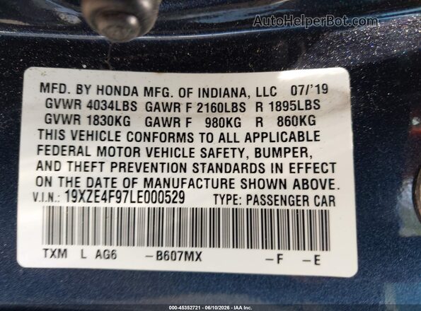 19XZE4F97LE000529 2020 HONDA INSIGHT Blue Engine compartment view