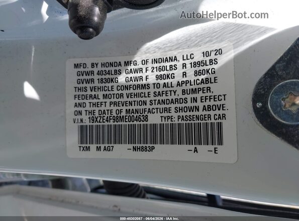 19XZE4F98ME004638 2021 HONDA INSIGHT White Շարժիչի բաժամունքի տեսք