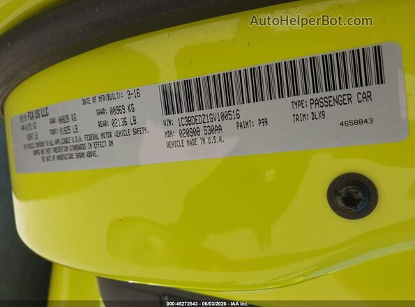 1C3BDEDZ1GV100516 2016 DODGE VIPER Желтый Вид подкапотного пространства
