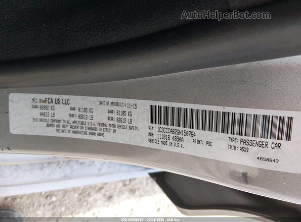 1C3CCCAB2GN150764 2016 CHRYSLER 200 Silver Vista del compartimento del motor