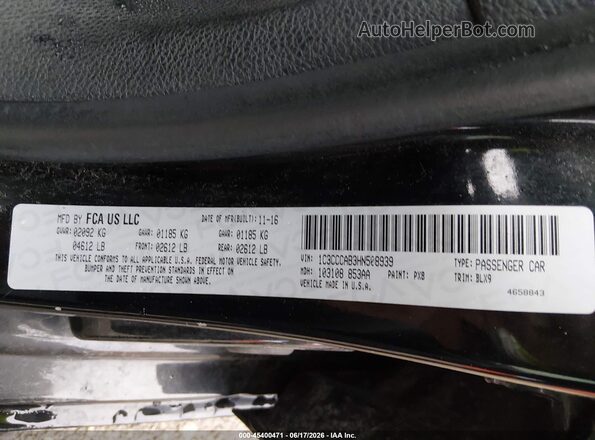 1C3CCCAB3HN508939 2017 CHRYSLER 200 Black 
