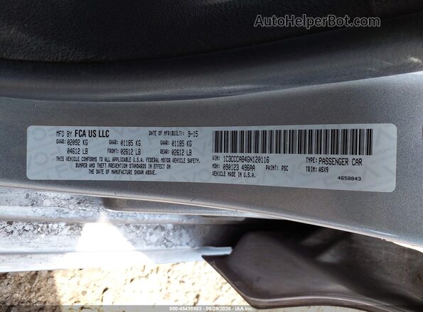 1C3CCCAB4GN120116 2016 CHRYSLER 200 Silver Շարժիչի բաժամունքի տեսք