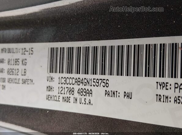 1C3CCCAB4GN159756 2016 CHRYSLER 200 Gray ძრავის განყოფილების ხედი
