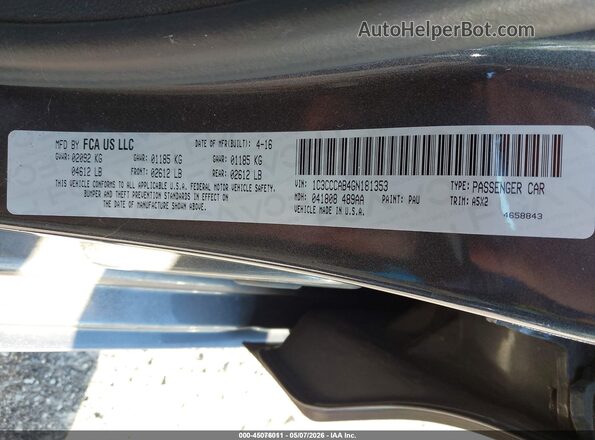 1C3CCCAB4GN181353 2016 CHRYSLER 200 Gray Вид підкапотного простору
