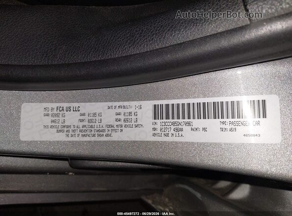 1C3CCCAB5GN170961 2016 CHRYSLER 200 Silver Widok komory silnika