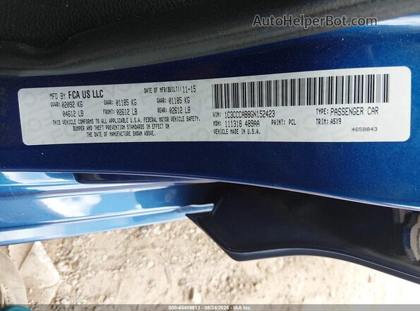 1C3CCCAB8GN152423 2016 CHRYSLER 200 Blue Vista del compartimento del motor