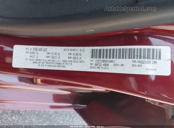 1C3CCCAB9GN104011 2016 CHRYSLER 200 Red ძრავის განყოფილების ხედი
