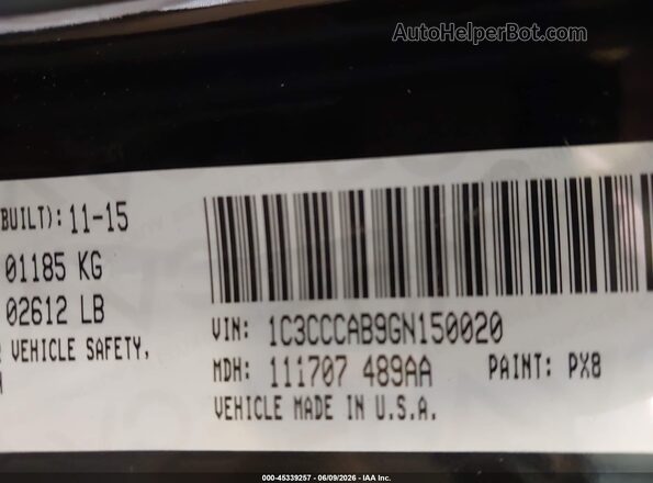 1C3CCCAB9GN150020 2016 CHRYSLER 200 Black Вид підкапотного простору