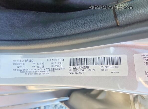 1C3CCCABXGN151726 2016 CHRYSLER 200 Gray Vista del compartimento del motor