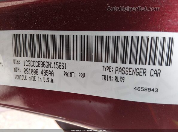 1C3CCCBB6GN115661 2016 CHRYSLER 200 Burgundy 