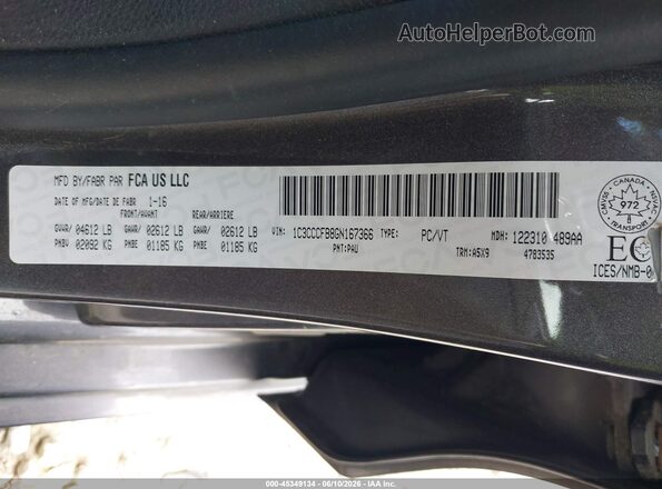 1C3CCCFB8GN167366 2016 CHRYSLER 200 Gray Вид підкапотного простору