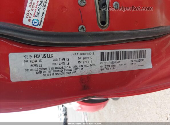 1C3CDFAA2GD661421 2016 DODGE DART Red Вид підкапотного простору