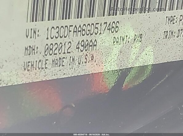1C3CDFAA6GD517466 2016 DODGE DART Черный Вид подкапотного пространства
