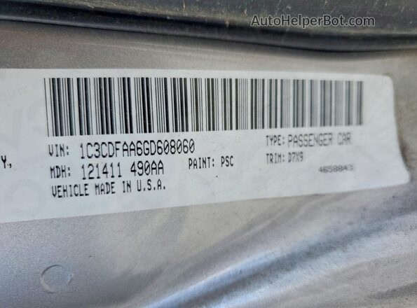 1C3CDFAA6GD608060 2016 DODGE DART Серебряный Вид подкапотного пространства