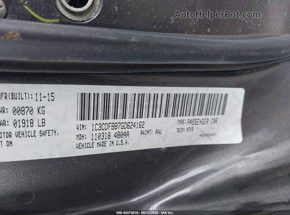 1C3CDFBB7GD624162 2016 DODGE DART Gray Շարժիչի բաժամունքի տեսք
