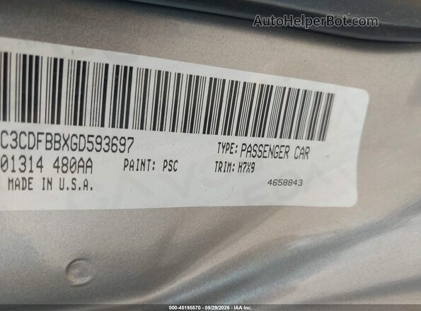 1C3CDFBBXGD593697 2016 DODGE DART Silver Widok komory silnika