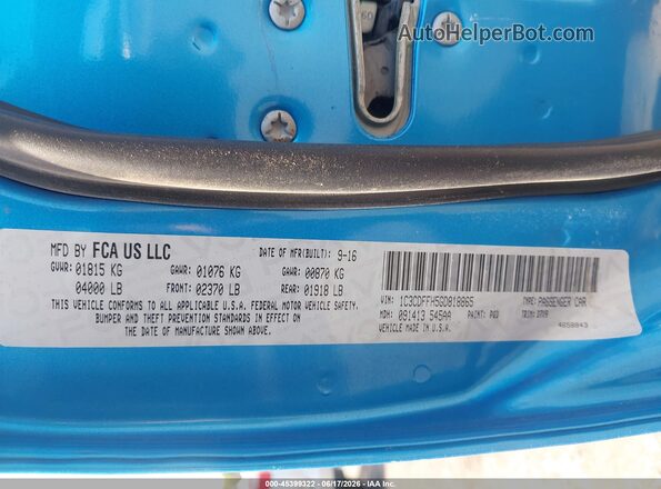 1C3CDFFH5GD818865 2016 DODGE DART Blue Vista del compartimento del motor