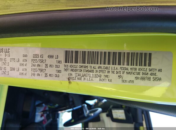 1C4AJWAG7GL318240 2016 JEEP WRANGLER Green Вид підкапотного простору