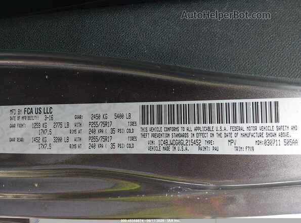 1C4BJWDG0GL215452 2016 JEEP WRANGLER UNLIMITED Gray Вид підкапотного простору
