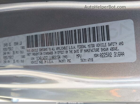 1C4BJWDG1JL883154 2018 JEEP WRANGLER Серый Вид подкапотного пространства