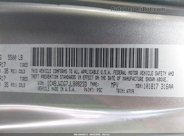 1C4BJWDG7JL808233 2018 JEEP WRANGLER Серебряный Вид подкапотного пространства