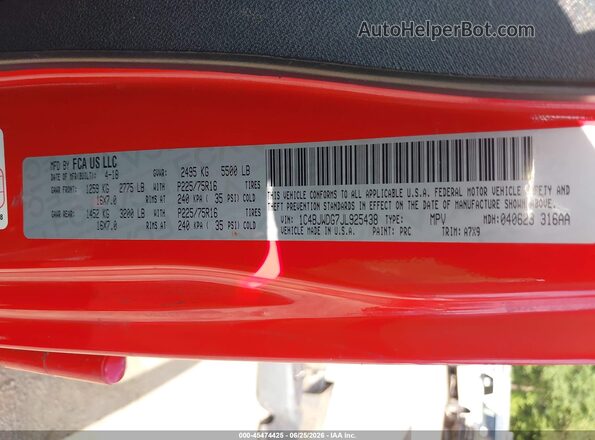 1C4BJWDG7JL925438 2018 JEEP WRANGLER Red Շարժիչի բաժամունքի տեսք