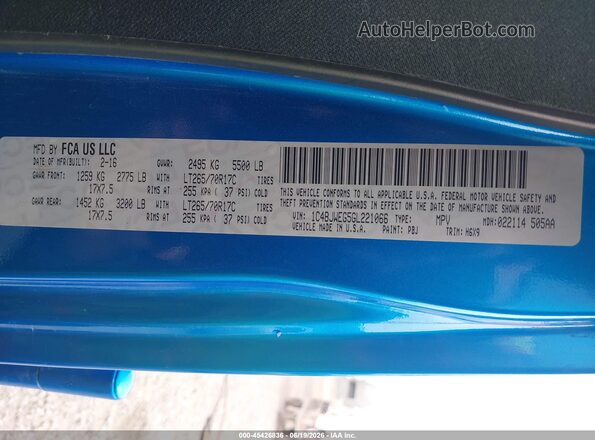 1C4BJWEG5GL221066 2016 JEEP WRANGLER UNLIMITED Blue ძრავის განყოფილების ხედი