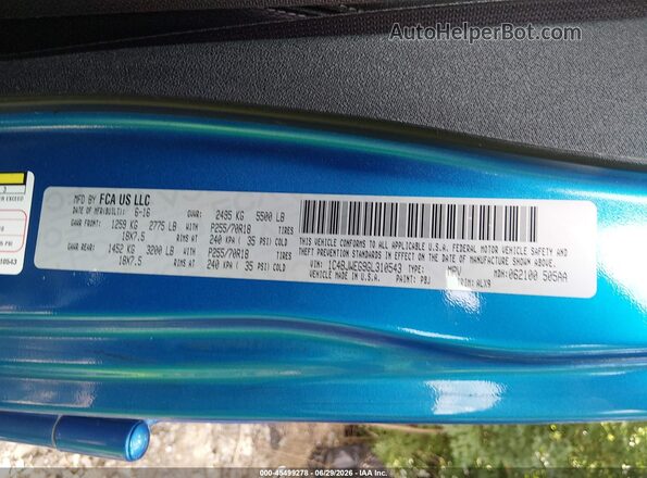 1C4BJWEG9GL310543 2016 JEEP WRANGLER UNLIMITED Blue Vista del compartimento del motor