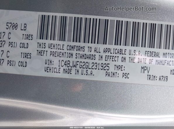 1C4BJWFG2GL231925 2016 JEEP WRANGLER UNLIMITED Gray ძრავის განყოფილების ხედი