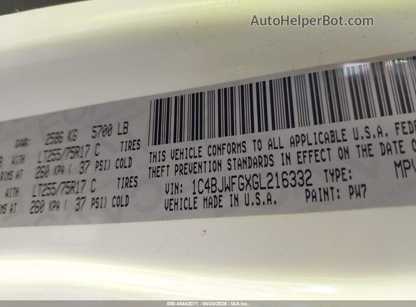 1C4BJWFGXGL216332 2016 JEEP WRANGLER UNLIMITED White Вид підкапотного простору