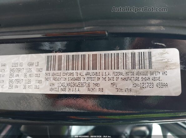 1C4GJXAG3KW536716 2019 JEEP WRANGLER Black Engine compartment view