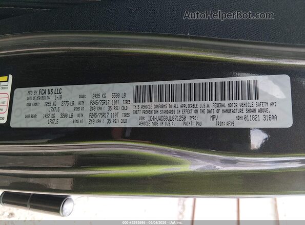 1C4HJWDG0JL871250 2018 JEEP WRANGLER Gray Вид підкапотного простору
