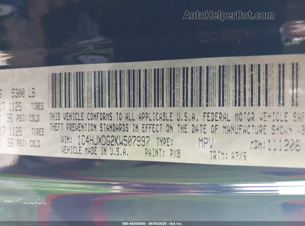 1C4HJXDG2KW507997 2019 JEEP WRANGLER UNLIMITED Черный Вид подкапотного пространства