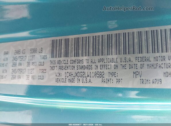 1C4HJXDG2LW110582 2020 JEEP WRANGLER UNLIMITED Blue Вид підкапотного простору