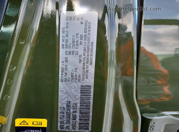 1C4HJXDG2LW290744 2020 JEEP WRANGLER Green Панорамний вид салону 360°