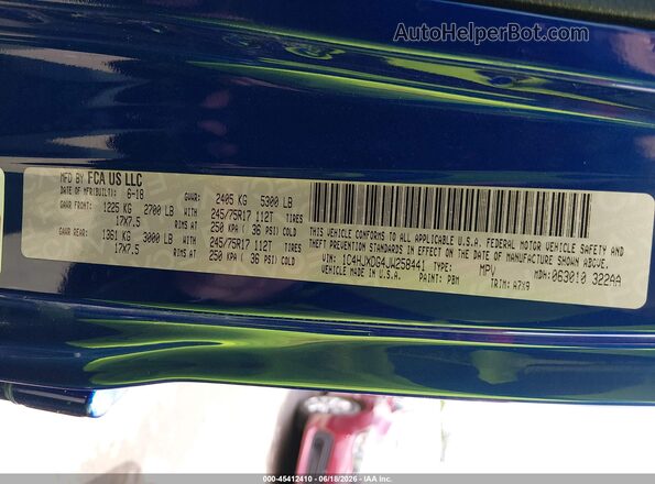 1C4HJXDG4JW258441 2018 JEEP WRANGLER UNLIMITED Blue Vista del compartimento del motor