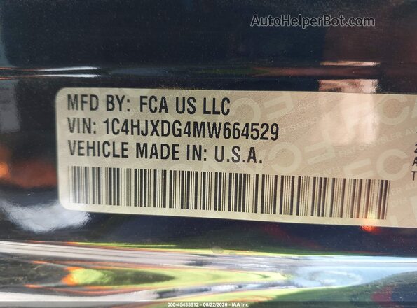 1C4HJXDG4MW664529 2021 JEEP WRANGLER UNLIMITED Черный Вид подкапотного пространства