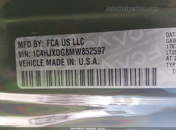 1C4HJXDG8MW852597 2021 JEEP WRANGLER UNLIMITED Green Engine compartment view