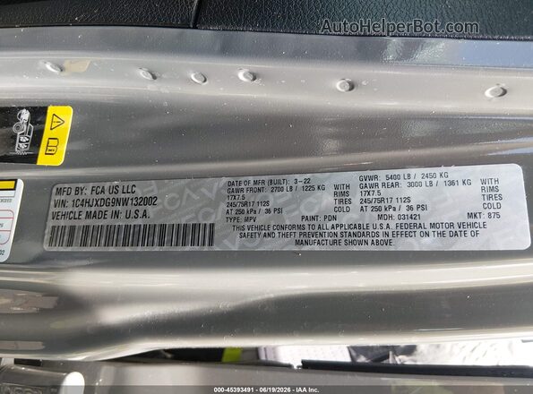 1C4HJXDG9NW132002 2022 JEEP WRANGLER UNLIMITED Gray Widok komory silnika