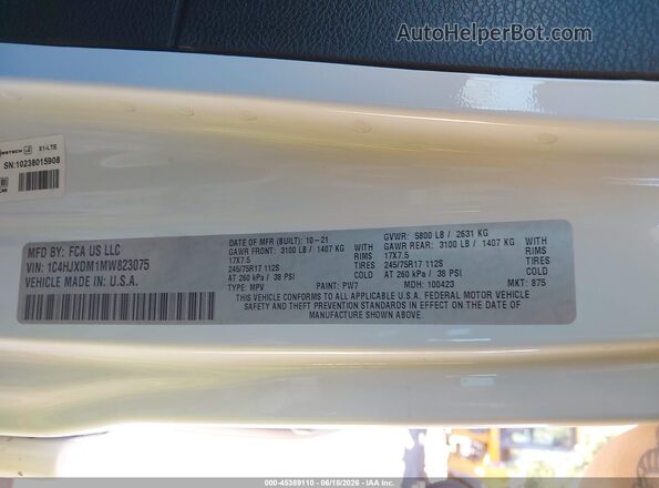 1C4HJXDM1MW823075 2021 JEEP WRANGLER UNLIMITED White Widok komory silnika