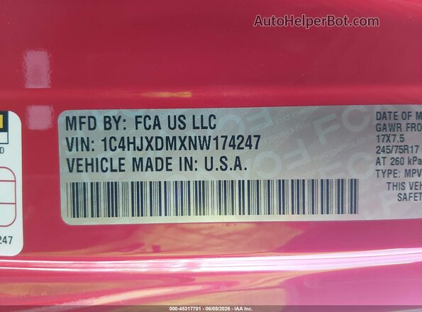 1C4HJXDMXNW174247 2022 JEEP WRANGLER UNLIMITED Red Engine compartment view