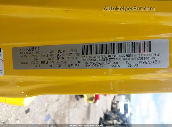 1C4HJXDN2LW135416 2020 JEEP WRANGLER UNLIMITED Yellow Vista del compartimento del motor