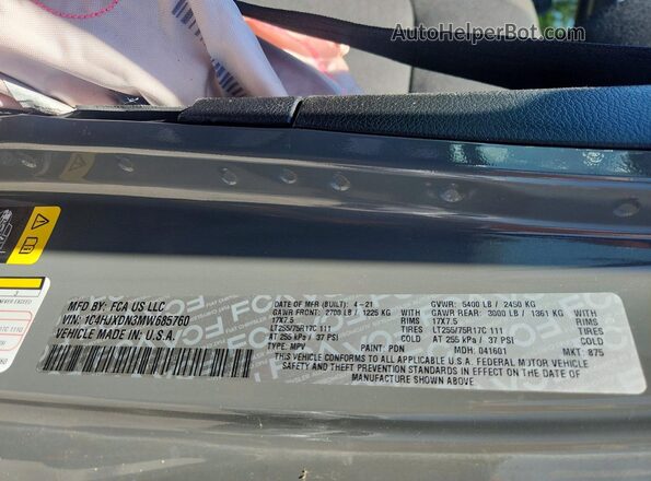1C4HJXDN3MW685760 2021 JEEP WRANGLER Gray VIN կոդի պիտակի տեսք
