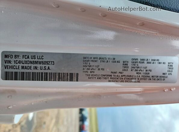 1C4HJXDN8MW609273 2021 JEEP WRANGLER White Սալոնի 360 աստիճան տեսք