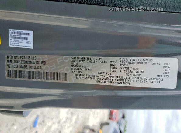 1C4HJXDNXMW731150 2021 JEEP WRANGLER Gray VIN sticker view