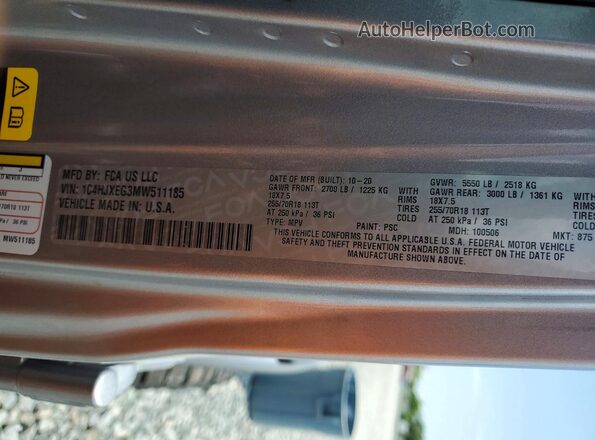 1C4HJXEG3MW511185 2021 JEEP WRANGLER Серебряный 