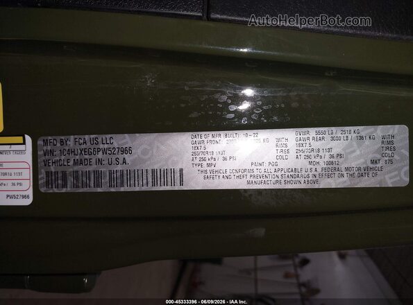 1C4HJXEG6PW527966 2023 JEEP WRANGLER Green Շարժիչի բաժամունքի տեսք