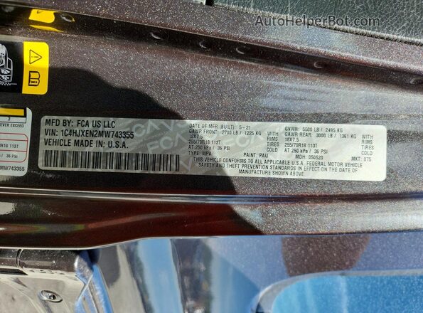 1C4HJXEN2MW743355 2021 JEEP WRANGLER Серый Вид наклейки с VIN-кодом