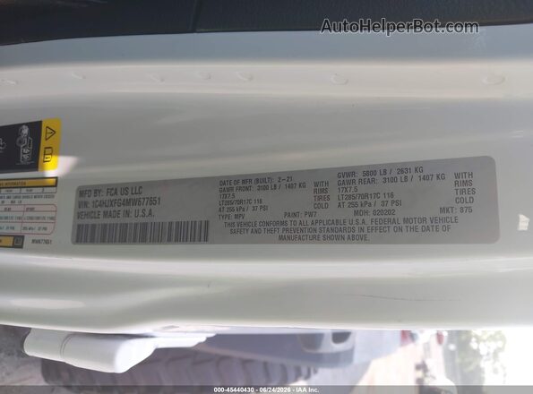 1C4HJXFG4MW677651 2021 JEEP WRANGLER UNLIMITED White Engine compartment view